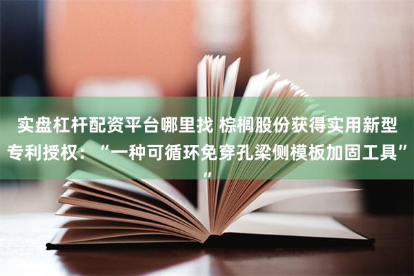 实盘杠杆配资平台哪里找 棕榈股份获得实用新型专利授权：“一种可循环免穿孔梁侧模板加固工具”